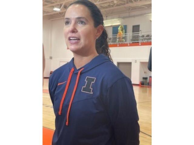 Image shows University of Illinois Women's Basketball coach Shauna Green.