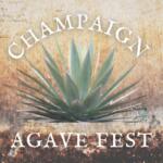 Poster with a large agave plant on a rusted background and curved text reading CHAMPAGNE at the top and AGAVE FEST at the bottom.