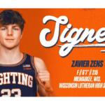 Young male basketball player in a navy jersey with 'FIGHTING' and number 23, fists raised, orange background with 'I fought' text and player bio on the right.
