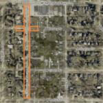 Aerial map with an orange outline highlighting a long vertical strip along S Prospect Ave from W John St upward near W Springfield Ave in a residential area.
